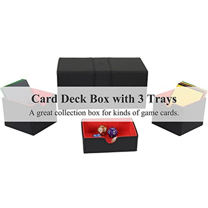 AEGIS GUARDIAN Card Deck Box for MTG with 3 Tray Commander Deck Box Hold 200+ Double Sleeved Cards, PU Leather 7 Strong Magnets Card Storage Box Deck Game Case for TCG CCG, Red Ineer - color: 4-3