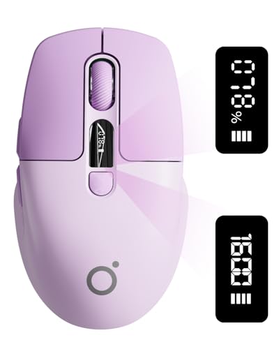 Wireless Bluetooth Mouse with Visible Battery & DPI Screen, Multi-Device BT & 2.4G Computer Mouse, 500 mAh Rechargeable, 1600DPI, Silent Portable Optical Mice for Laptop, PC, Mac, iPad - Purple - color: Purple