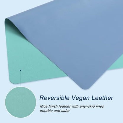 Drydiet Vegan Leather Mahjong Game Mat 31.5 x 31.5 Inch Reversible Anti Slip Noise Reducing Waterproof Mahjong Mat for Table, Poker, Board Games, Dominoes and Card Game(Mint Green and Dusty Blue)