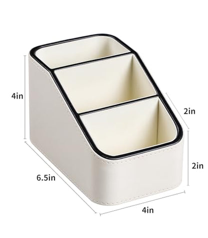 PU Leather Remote Control Holder, Small Desk Organizer Office Supply Bedside Caddy for Nightstand End Table Couch, Pen Remote Organizer with 3 Compartments (Cream) - color: Cream