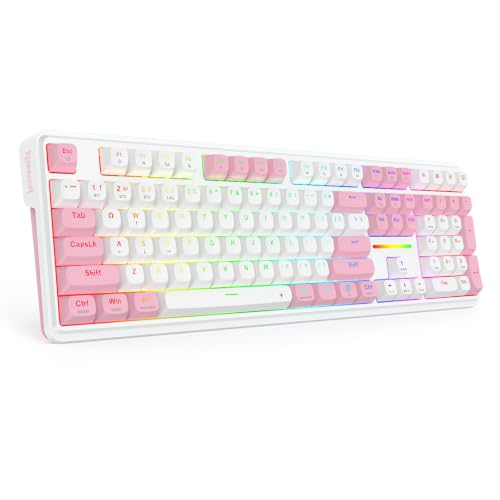 Redragon K745 PRO Wireless Gasket RGB Gaming Keyboard, 108 Keys Mechanical Keyboard w/Extra 4 Hotkeys, Hot-Swap Socket, 5-Layer Noise Dampening, See-Through Round PBT Keycaps, Creamy Linear Switch - color: Pink Area, size: 108 Keys