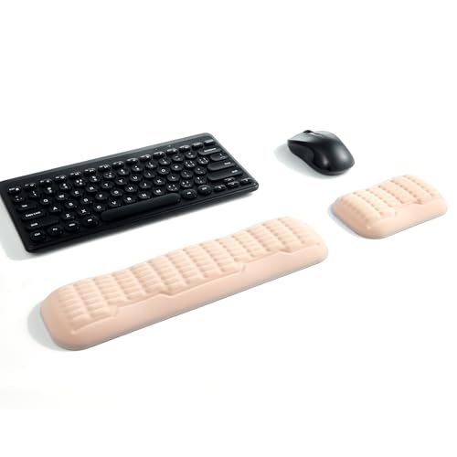 UnivoColors Compact-Sized Keyboard & Mouse Wrist Rest Set-Ergonomic 3.0 Upgrade with Wave Curve Support,Non-Slip Base,Perfect for Work & Gaming(Flesh Pink) - color: Flesh Pink, style: Compact Keyboard + Mouse Wrist Pad Set