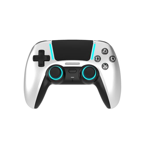ASRVA Chrome Silver Wireless Pro Controller for PS5 4 Back Buttons,Hall Effect No-Drift Joystick,Micro-Switch ABXY,6-Axis Gyro,Macro,1000mAh Battery,RGB,Compatible with PS5/PC/Mobile - color: Chrome Silver
