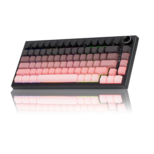 Gurjot Wireless Mechanical Keyboard,75% Hot Swappable Keyboard with Knob,8000mAH Battery RGB Backlit,Side Printed PBT Keycaps,2.4GHz/USB-C/BT5.0 Mechanical Gaming Keyboards, Black&Pink - color: Pink Black