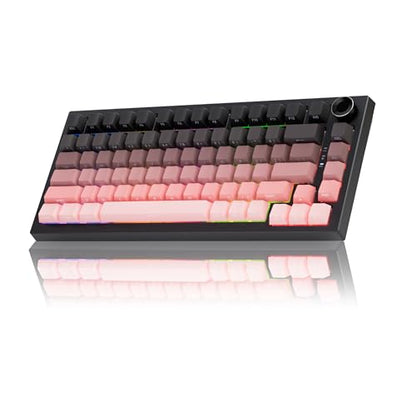 Gurjot Wireless Mechanical Keyboard,75% Hot Swappable Keyboard with Knob,8000mAH Battery RGB Backlit,Side Printed PBT Keycaps,2.4GHz/USB-C/BT5.0 Mechanical Gaming Keyboards, Black&Pink - color: Pink Black