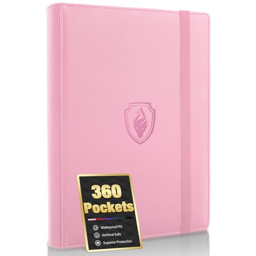 Premium 9 Pocket Card Binder for 360 Cards, Fabmaker PU Cover Trading Card Binder, Sturdy Card Collection Album, Sleek Card Holder Folders for Game Cards & Sports Cards, Pink - color: Pink, size: 360 Pocket