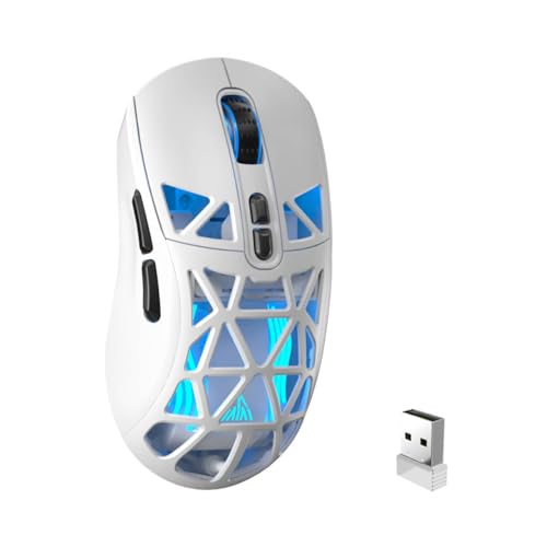 CORBOBO SOLAKAKA SM802 Wireless Gaming Mouse,24,000 DPI Max,Tri-Mode 2.4GHz/BT/Wired USB Rechargeable White Mouse with RGB,Programmable Macro Buttons,68g Lightweight Computer Mouse for Laptop/PC/Mac - color: Hollow White, style: RGB SM802