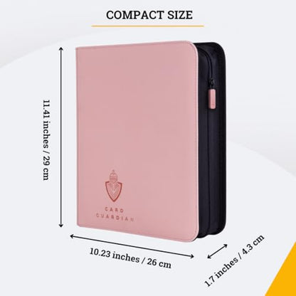 Card Guardian - Toploader 4 Pocket Premium Binder with Zipper for 160 Cards - Side Loaded Pockets - Compatible with Sports and Trading Cards TCG (Pink) - color: Pink