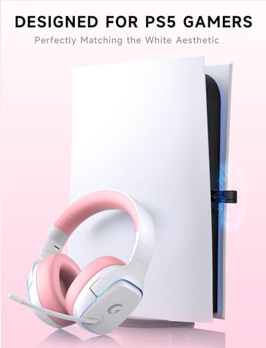 Gvyugke 2.4GHz Wireless Gaming Headsets for PS5, PS4, PC, Switch - Bluetooth 5.3 Gaming Headphones with Noise Canceling Mic, 7.1 Surround Sound, 70H Battery, RGB Lighting - Pink - color: Pink
