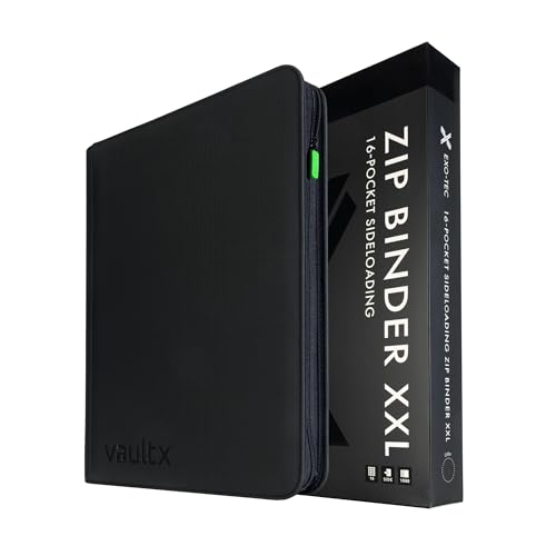 Vault X 16 Pocket XXL Zip Trading Card Binder 1088 Cards Exo-Tec (Black) | Holds 1088 standard-size TCG cards in 34 side-loading 16-pocket pages. Padded, water-resistant Exo-Tec cover.