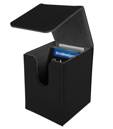 Card Deck Box for MTG Commander, Holds 100+ Double Sleeved TCG Cards, Magnetic Trading Card Storage Box with Card Sleeves(Black) - color: Black, size: 1 Box+100 Sleeves