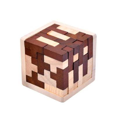 AHYUAN Wooden Brain Teaser Puzzles Cube Stocking Stuffers Wooden Puzzles T-Shaped Jigsaw Logic Puzzle Educational Games Toy for Kids and Adults (Coffee and Natural) - color: Coffee and Natural