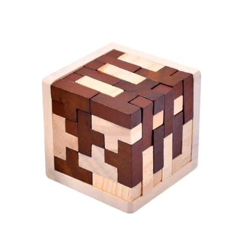 AHYUAN Wooden Brain Teaser Puzzles Cube Stocking Stuffers Wooden Puzzles T-Shaped Jigsaw Logic Puzzle Educational Games Toy for Kids and Adults (Coffee and Natural) - color: Coffee and Natural