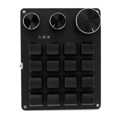 Macro Pad, 16 Key Programmable Keypad with 3 Custom Knobs & 3 Layers, Compact Wired Mechanical Keyboard (Black) - color: Black
