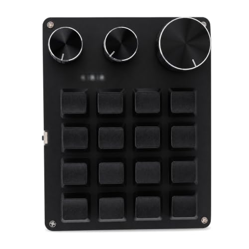Macro Pad, 16 Key Programmable Keypad with 3 Custom Knobs & 3 Layers, Compact Wired Mechanical Keyboard (Black) - color: Black