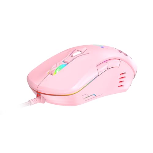 Wired PC Gaming Mouse: High Precision Sensor,RGB Backlit, Adjustable DPI, 7 Buttons Programmable,Ergonomic mice for Office & Gaming on Windows/Mac/Linux/Chrome- Pink - color: Pink