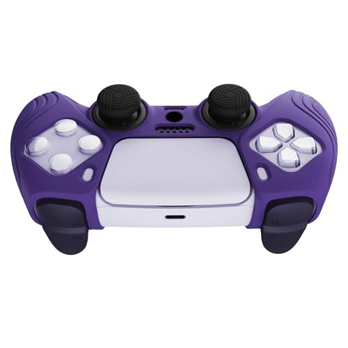 eXtremeRate PlayVital Samurai Edition Purple Anti-Slip Controller Silicone Skin for ps5, Ergonomic Soft Rubber Protective Case for ps5 Controller with Black Thumb Stick Caps - color: Purple