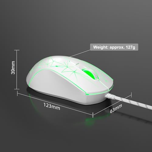 MageGee G6 Wired Gaming Mouse, Ergonomic USB Optical Mouse with 7 Colors Breathing LED Backlit, 6 Adjustable Speed Levels from 600 to 3200 for Laptop PC Computer Games & Work, White - color: white