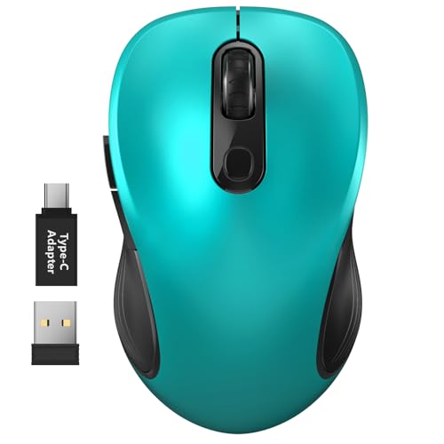 WisFox 2.4G Wireless Mouse for Laptop, Ergonomic Computer Mouse with USB Receiver and Type-C Adapter, 3 Adjustable Levels, 6 Button Cordless Wireless Mice for Windows Mac PC Notebook (Green) | 2.4GHz Wireless, 3 DPI Levels, Type-C Adapter, Plug & Play, Qu