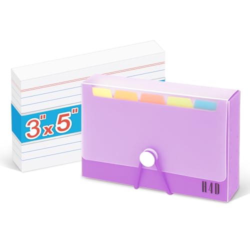 H4D 3x5 Index Card Case with 100 Ruled Index Cards and Dividers, Purple | Plastic Case, Heavyweight Index Cards, Colored Dividers - color: Purple, size: 3"x5"