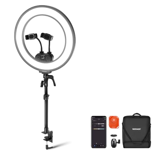NEEWER RL45B 18" Edge Lit Desk Ring Light for Phone Camera Laptop LED Lighting Kit Phone Holder Desktop Stand Ball Head Mount Video Conference Webcam Recording Zoom Call Streaming Makeup Selfie