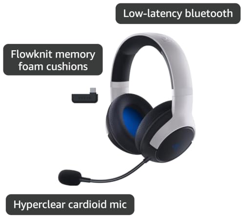 Razer Kaira Dual Wireless Gaming Headset for PlayStation 5 / PS5, PC, Mobile, PS4: Triforce 50mm Drivers - HyperClear Cardioid Mic - 2.4GHz and Bluetooth w/SmartSwitch - EQ Toggle - White/Black | Dual Wireless with Razer Smartswitch, Razer Triforce 50 Mm
