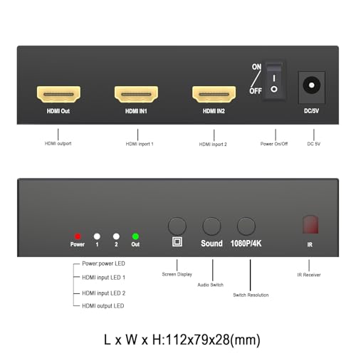 KAGO 4K HDMI Multi-Viewer 2x1 Switcher with PIP | Side-by-Side Dual Display, 4K@30Hz, IR Remote & Audio Control, Metal Casing - size: MV 1 x 2