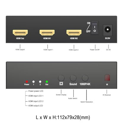 KAGO 4K HDMI Multi-Viewer 2x1 Switcher with PIP | Side-by-Side Dual Display, 4K@30Hz, IR Remote & Audio Control, Metal Casing - size: MV 1 x 2