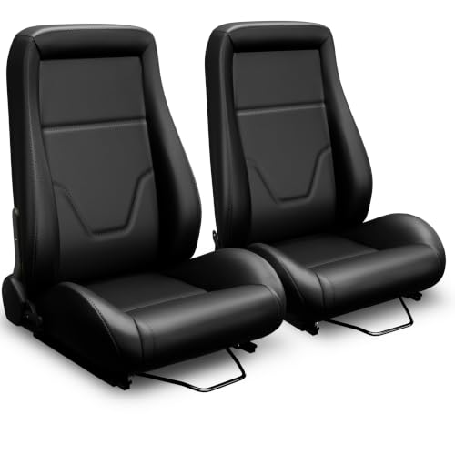 2 Pcs Adjustable Universal Racing Seats with Double Sliders, Reclinable Clasic Car Bucket Seats, 1 Pair of Sport Seats for Vehicles (OBS-Black) - color: OBS-Black