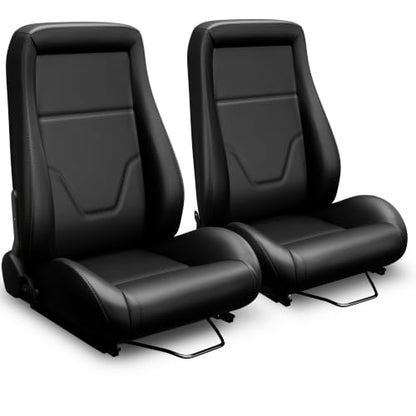 2 Pcs Adjustable Universal Racing Seats with Double Sliders, Reclinable Clasic Car Bucket Seats, 1 Pair of Sport Seats for Vehicles (OBS-Black) - color: OBS-Black