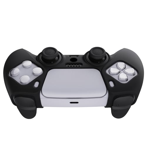 PlayVital Black Pure Series Anti-Slip Silicone Cover Skin for ps5 Controller, Soft Rubber Case for ps5 Wireless Controller with Black Thumb Grip Caps - color: Black