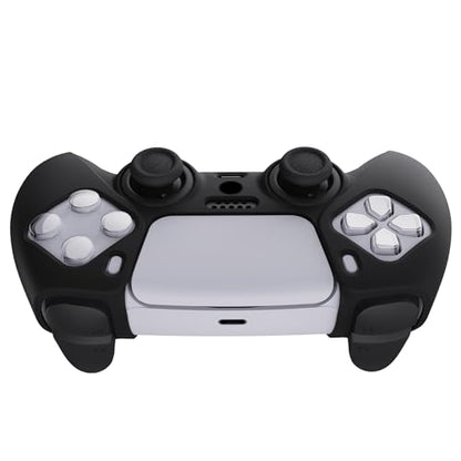 PlayVital Black Pure Series Anti-Slip Silicone Cover Skin for ps5 Controller, Soft Rubber Case for ps5 Wireless Controller with Black Thumb Grip Caps - color: Black