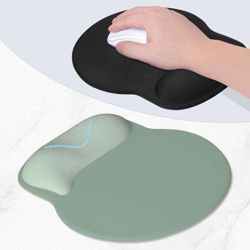 ITNRSIIET Ergonomic Mouse Pad with Wider Memory Foam Wrist Rest +17%, Curved Cushion Reduces Pressure 20%, Pain Relief, Non-Slip, Smooth, Cute Color Desk Accessory, 9.85 x 9 inch, Sage Mint Gradient - color: Sage Mint Gradient
