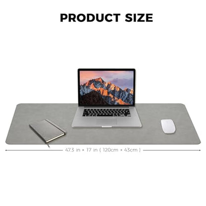 CHEERYGOO Faux Leather Desk Mat - Waterproof Mouse Pad, Non-Slip PU Leather Blotter, Writing Surface for Office and Home 47"x17" XXL Light Grey - color: Light Grey, size: 47" x 17"