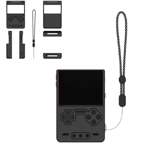 for Trimui Brick Handheld Game Console Gaming Controller Silicone Grip Case ，Soft Skin Silicone Case Full Protective Case Cover with Lanyard-Black