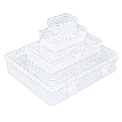 28 Pieces Mixed Sizes Rectangular Clear Plastic Storage Box | Empty Mini Containers, Hinged Lids, For Small Items, Craft Projects - size: Mixed Sizes