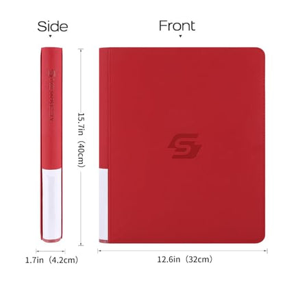 Snekdy Top loader Binder, 9 Pockets Top Loader，Holds 360 Top Loaders cards, Card binder with Sleeves for card in 3 x 4 inches color smooth Zipper PU Leather (Red) - color: Red