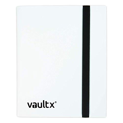 Vault X 4 Pocket Strap Trading Card Binder 160 Cards Side Loading (White) | Holds 160 standard-size TCG cards in 20 side-loading 4-pocket pages. Padded, water-resistant cover. - color: White