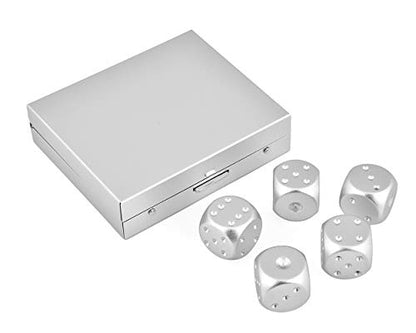 DS.DISTINCTIVE STYLE Aluminum Alloy Dice 5 Pieces 16mm Portable Metal Dices with Case 6 Sided Dice for Party Game - color: Silver, style: Square