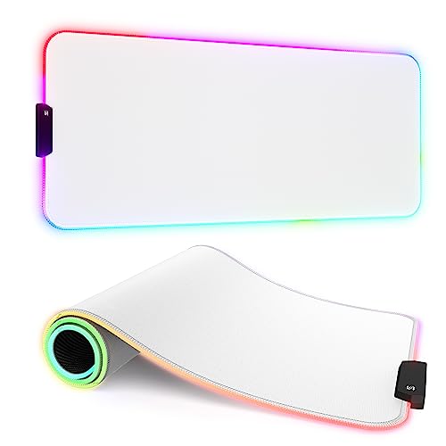 ITNRSIIET RGB Gaming Mouse Pad, Full Desk XL Extended Large Gaming Mousepad, 12 Lighting Modes 30% Thicker Big LED Desk Mat for Gamers, 32 x 12 inches, White - color: White