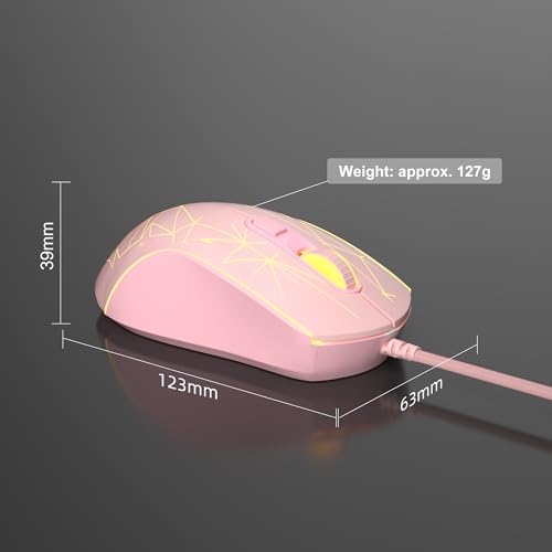 MageGee G6 Wired Gaming Mouse, Ergonomic USB Optical Mouse with 7 Colors Breathing LED Backlit, 6 Adjustable Speed Levels from 600 to 3200 for Laptop PC Computer Games & Work, Pink - color: pink