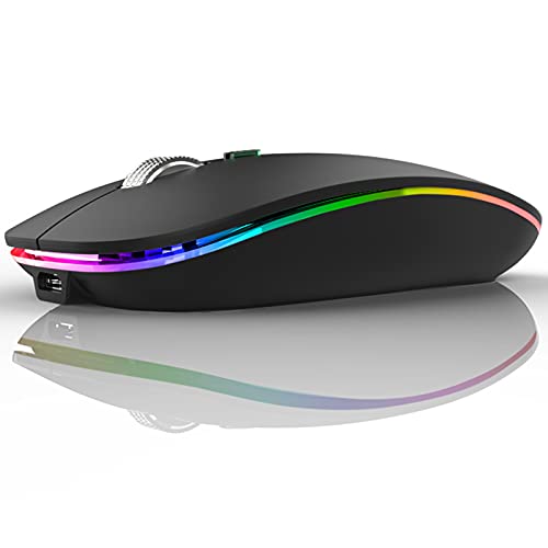 TENMOS Wireless Bluetooth Mouse, LED Silent Rechargeable Mouse-Matte Black | Tri-Mode BT5.1/5.0+2.4GHz,USB C Charging, Quiet Click, Nano Receiver,Type C Adapter, Portable, Slim, for Laptop/Macbook/iPad - color: Matte Black