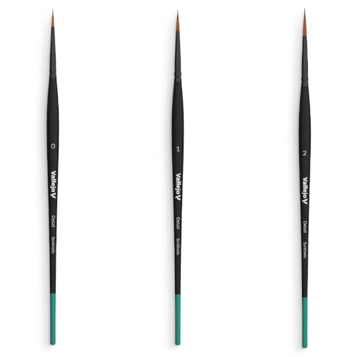 Vallejo - Detail Series Desing Set | Hobby Brush Kit | Flagged Synthetic Bristles | Sizes 0, 1, and 2 | Lightweight and Ergonomic Wooden Handles | Ideal for Acrylic Detail Work - style: Detail Series Desing Set