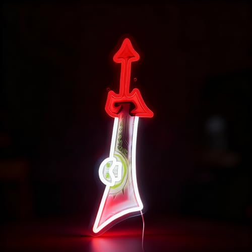 Epic Fantasy Rune Sword Neon Sign - Large 16.5"x10" Red & White LED Wall Art, Glowing Magic Blade Light for Gaming Room, Man Cave, Bedroom & Streamer Background, USB Powered Hanging Decoration - color: RED