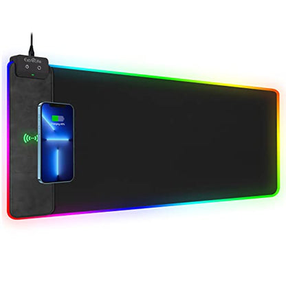 Wireless Charging RGB Gaming Mouse Pad, 31.5"x15.7" Large Desk Mat, Desk Pad with Wireless Charger, Non-Slip Rubber Base, Waterproof, Computer Keyboard Mat for Gamer, Office, Home, Black - color: Black, size: 15.7L x 31.5W inches