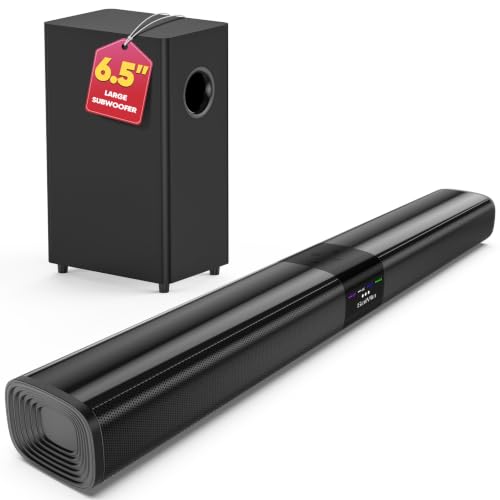 Saiyin Detachable Sound Bar with 6.5" Subwoofer, 10-Level Adjustable Bass | 24.1" Soundbar, 2.1Ch 100W Surround Sound System for TV, TV Soundbar with Optical, TV-ARC, Auxiliary and Bluetooth 5.3 Inputs - size: 24.1 inches