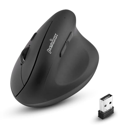 Perixx PERIMICE-608II Wireless Vertical Mouse, 2.4GHz, 6 Buttons, Adjustable DPI 800/1200/1600/2400, Right-Handed Design, USB Receiver, Black - style: Wireless
