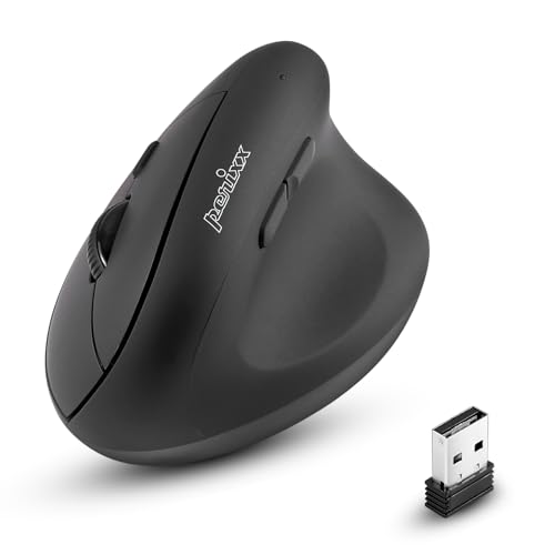 Perixx PERIMICE-608II Wireless Vertical Mouse, 2.4GHz, 6 Buttons, Adjustable DPI 800/1200/1600/2400, Right-Handed Design, USB Receiver, Black - style: Wireless