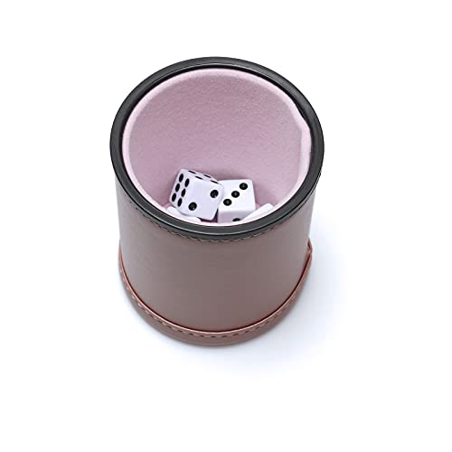 Leatherette Dice Cup Set, Rose Gold Leather and Lilac Mist Velvet Interior Professional Dice Cup with 6 Black Dot Dice for Liars Dice Farkle Yahtzee Board Games, 1 Pack - color: Rosegold