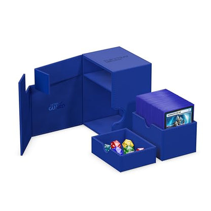Ultimate Guard Flip'n'Tray 133+, Deck Case for 133 Double-Sleeved TCG Cards + Dice Tray, Blue, Independent Magnetic Closure & Microfiber Inner Lining - color: Blue, size: 133+